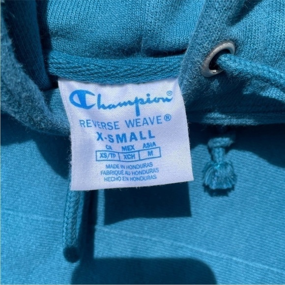 Champion Reverse Weave Cotton Blend Teal Hoodie Size Extra Small - Picture 4 of 9